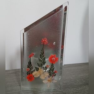 Vtg Pressed Flowers Glass Mirrored Candle Holder for Tea Light Votive